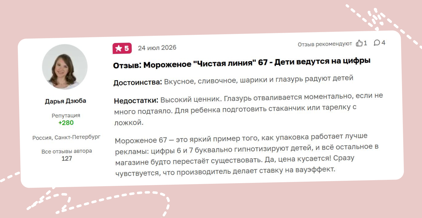 Мнение родителей на сайтах-отзовиках о мороженом, ориентированном на детей 